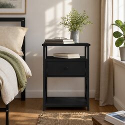 Black Bedside Cabinet with Ample Storage Space