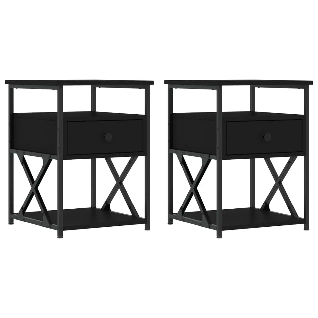 Bedside Cabinets Black 40x42x55 cm Storage Nightstand 2 Piece Set Bedroom Furniture
