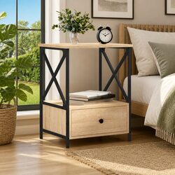 Bedside Table Sonoma Oak 50x41x65 cm Industrial Style Nightstand Storage Cabinet