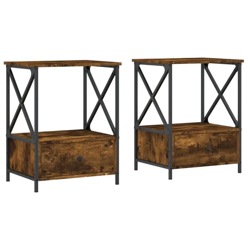 Bedside Tables Brown 50x41x65 cm Industrial Style Storage Engineered Wood 2 Piece