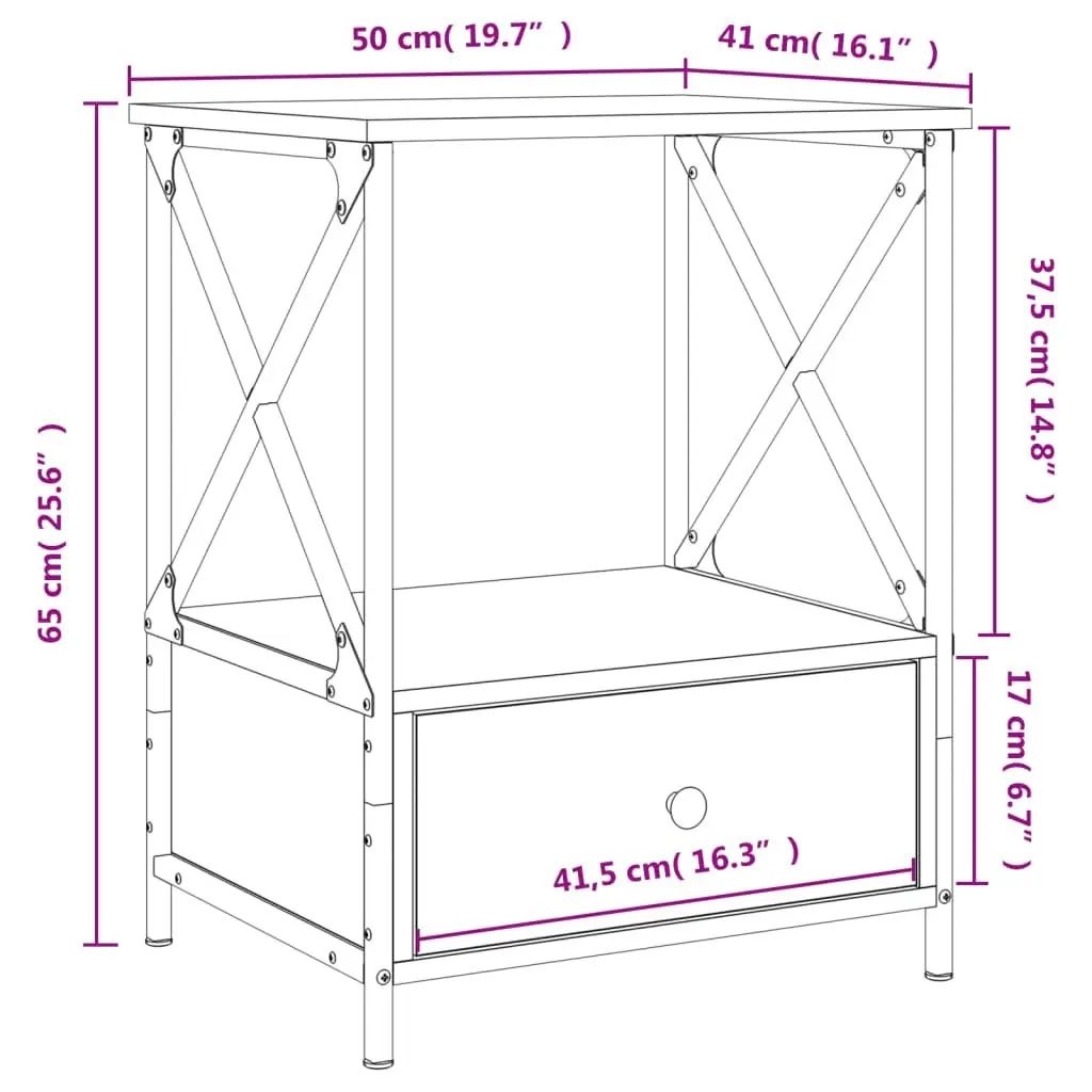 Bedside Tables Brown 50x41x65 cm Industrial Style Storage Engineered Wood 2 Piece