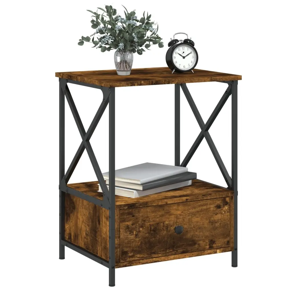 Bedside Tables Brown 50x41x65 cm Industrial Style Storage Engineered Wood 2 Piece