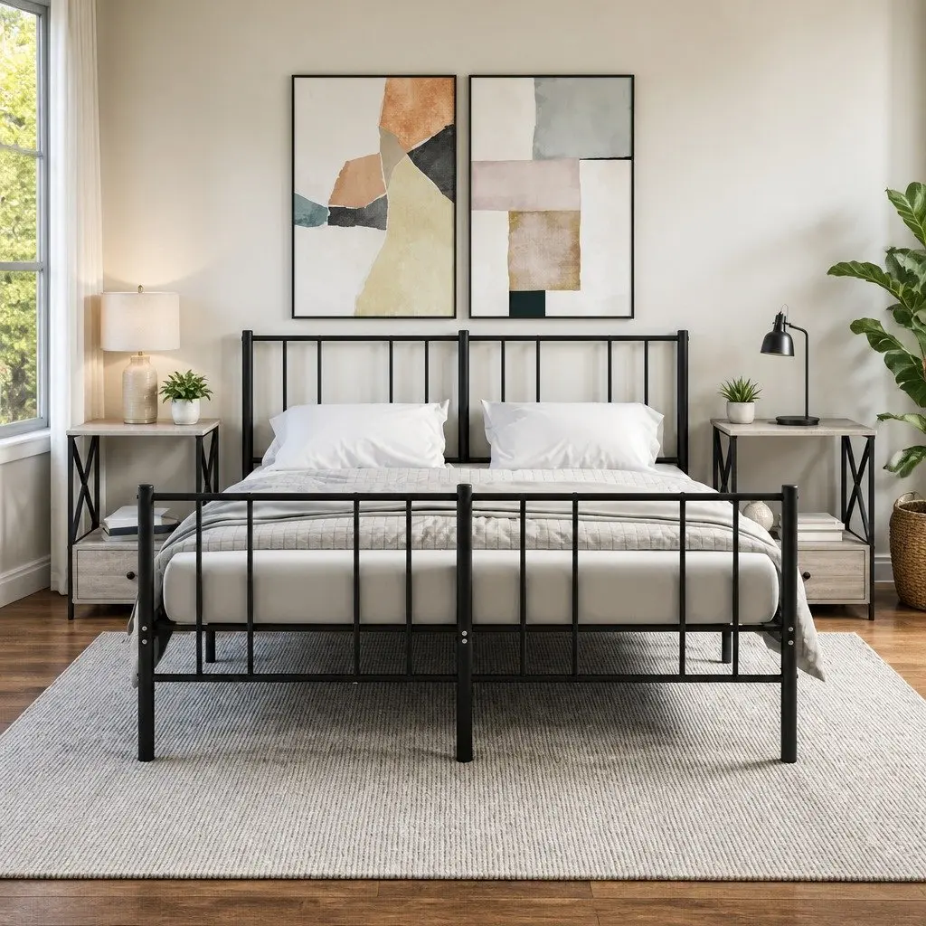 Bedside Tables Grey 50x41x65 cm Engineered Wood Industrial Style 2 Piece Set