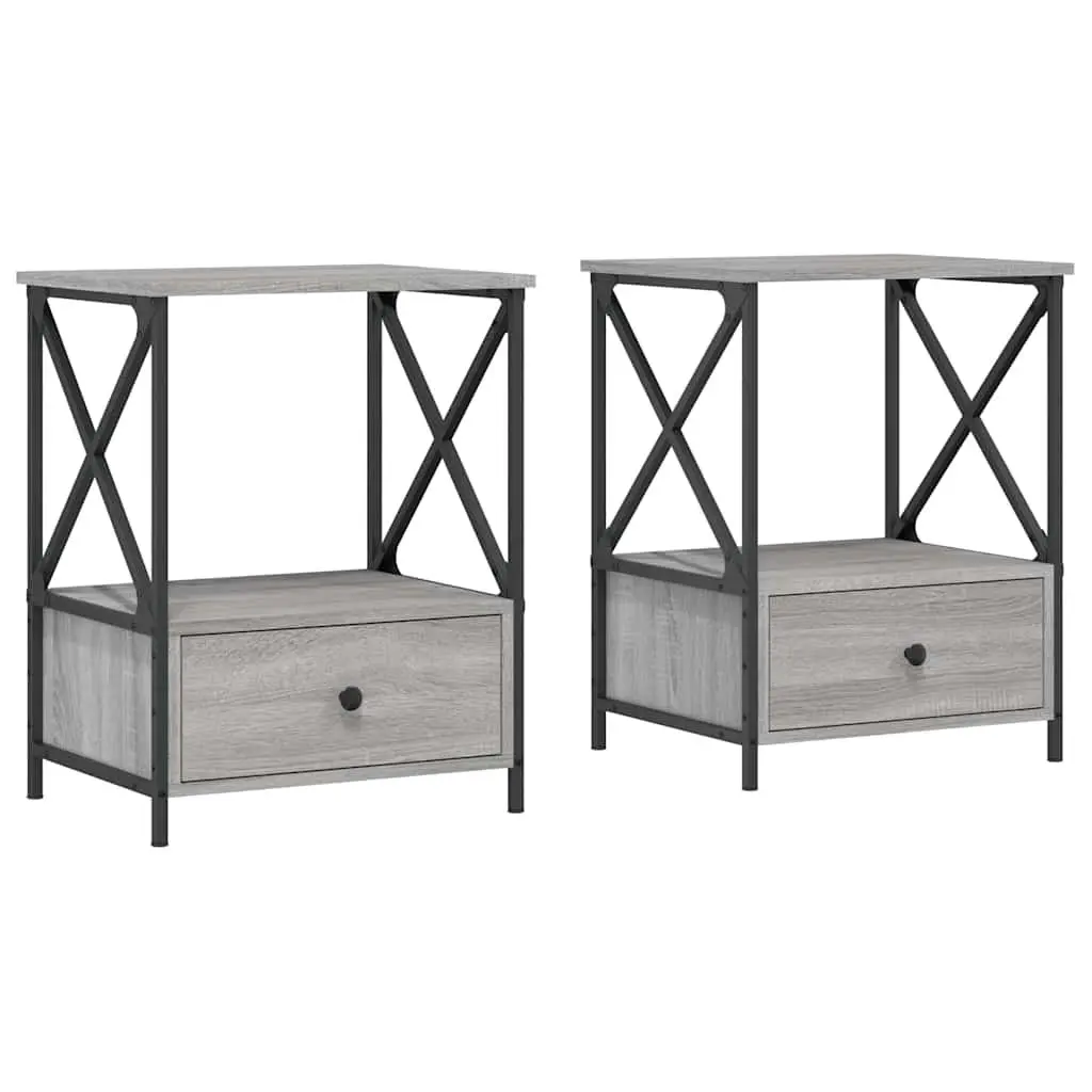 Bedside Tables Grey 50x41x65 cm Engineered Wood Industrial Style 2 Piece Set
