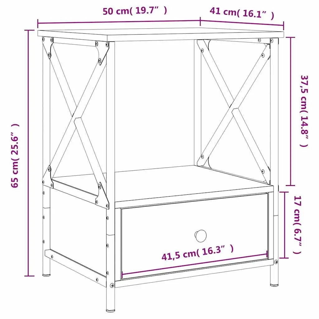 Bedside Tables Grey 50x41x65 cm Engineered Wood Industrial Style 2 Piece Set