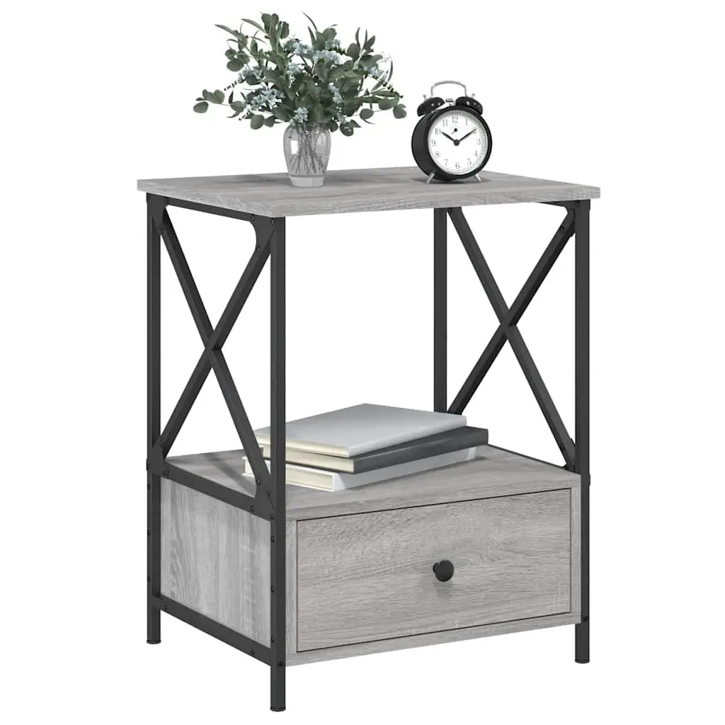 Bedside Tables Grey 50x41x65 cm Engineered Wood Industrial Style 2 Piece Set