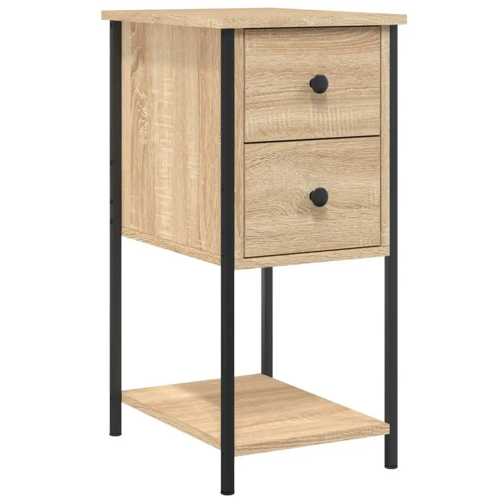 Brown Engineered Wood Bedside Tables 2 Piece Compact Storage Cabinets with Sturdy Iron Frame for Bedroom or Living Room