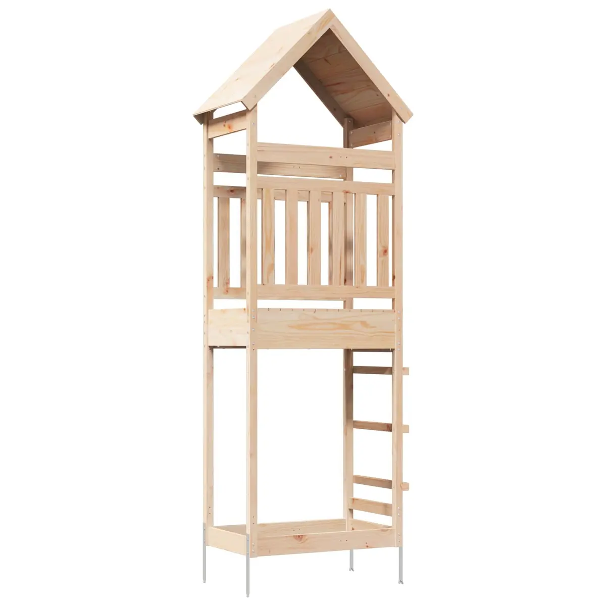 Wooden Play Tower Brown Outdoor Kids Backyard Playhouse with Roof