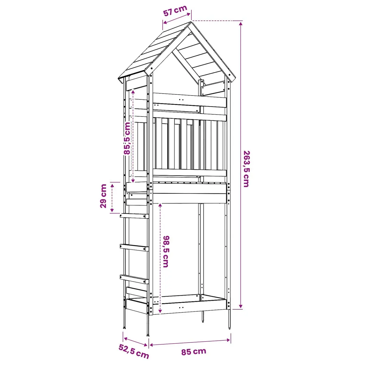 Wooden Play Tower Brown Outdoor Kids Backyard Playhouse with Roof