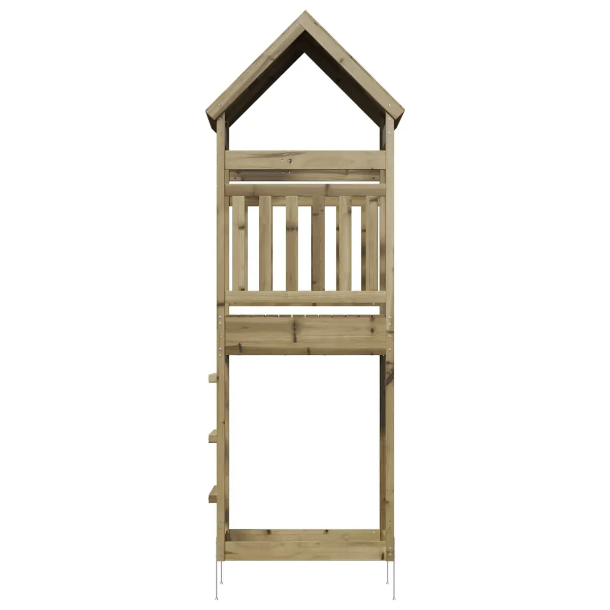 Wooden Play Tower Brown Outdoor Climbing Structure with Railings and Roof