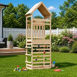 Outdoor Wooden Play Tower with Slide – Simple and Safe