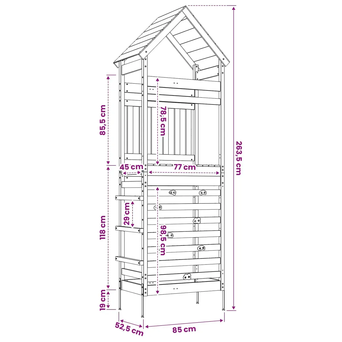 Outdoor Play Tower Brown Wooden Climbing Slide Hideaway Garden