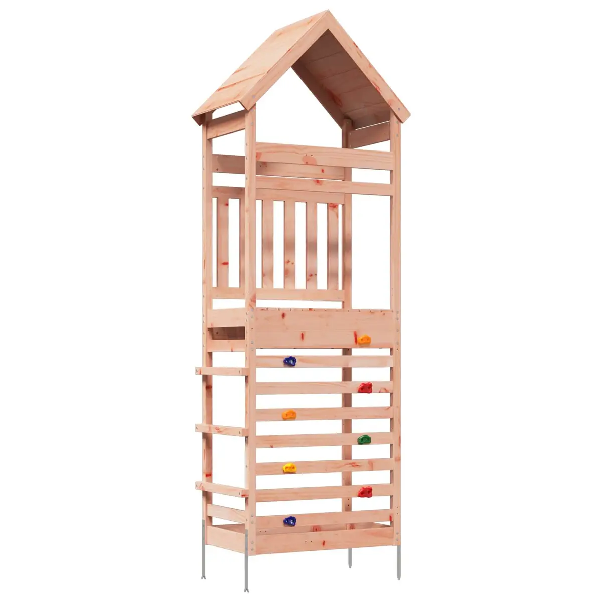 Outdoor Play Tower Brown Wooden Climbing Frame Shaded Roof