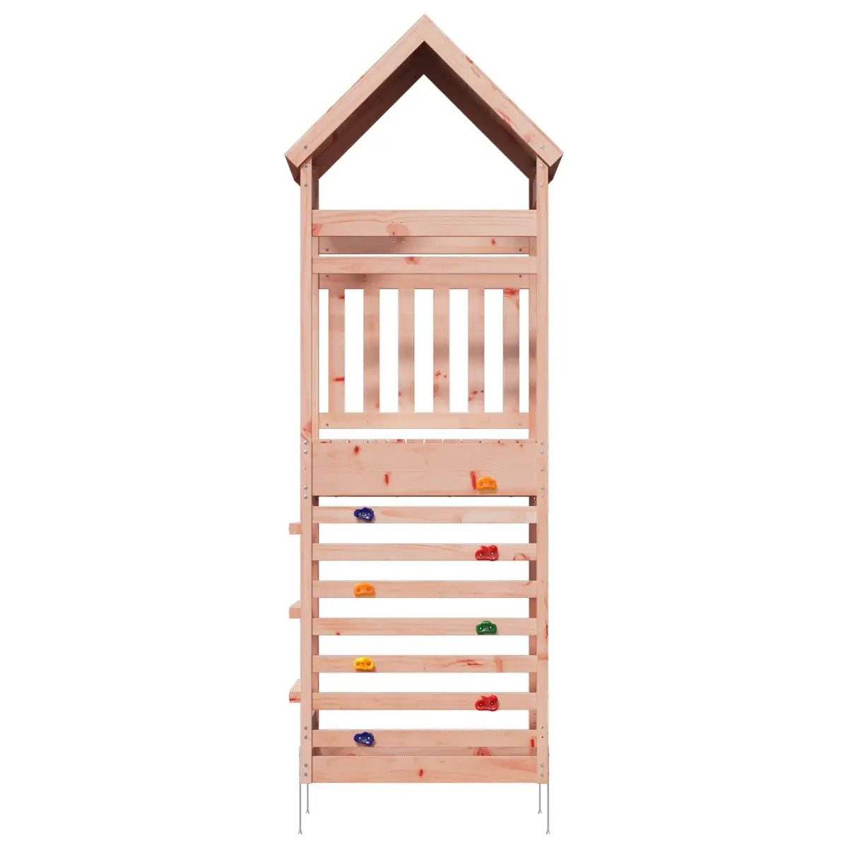 Outdoor Play Tower Brown Wooden Climbing Frame Shaded Roof