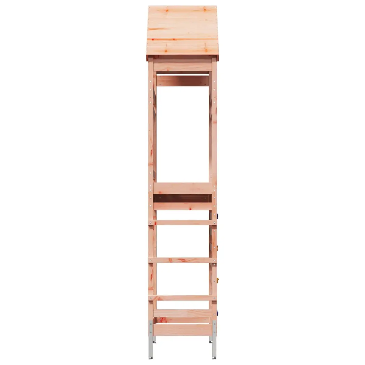 Outdoor Play Tower Brown Wooden Climbing Frame Shaded Roof
