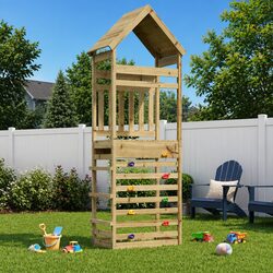 Outdoor Play Tower Solid Wood Climbing Slide Backyard Kids Playground Structure
