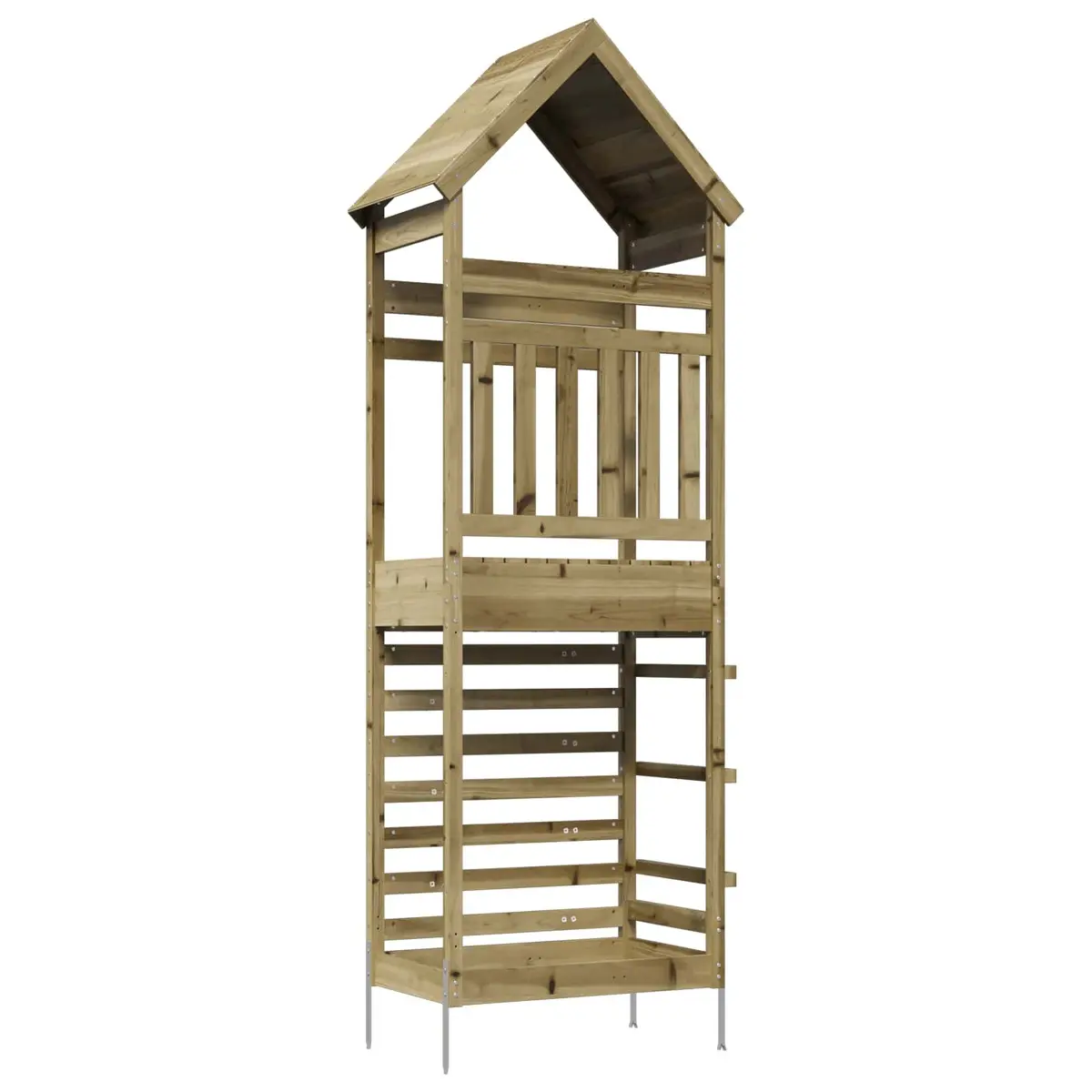Outdoor Play Tower Brown Solid Wood Climbing Slide Shaded Roof
