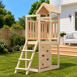 Outdoor Wooden Playset with Rockwall and Ladder