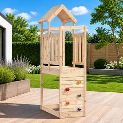 Wooden Play Tower with Rockwall for Safe Outdoor Fun 53x110.5x214 cm