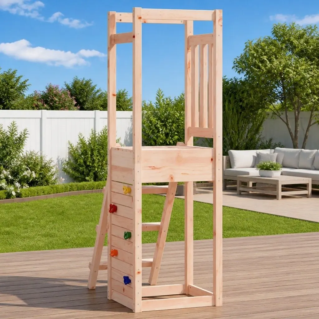 Wooden Outdoor Playset Brown Rockwall Ladder Durable Douglas Wood Construction