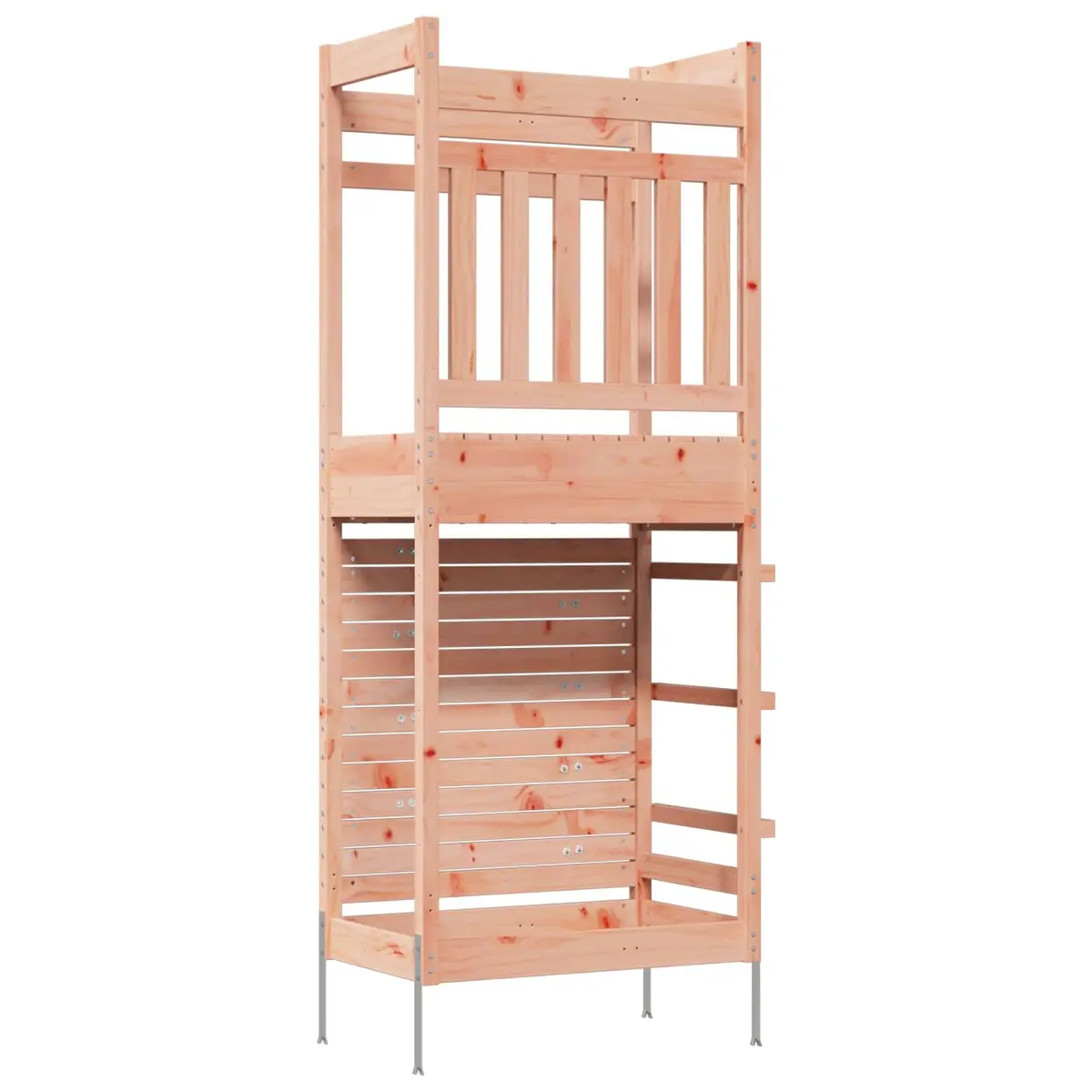 Wooden Outdoor Play Tower Brown Outdoor Playset with Secure Railings and Open Play Area