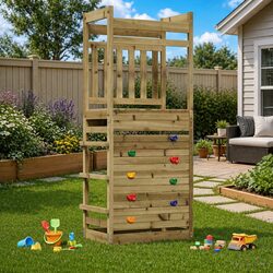 Outdoor Play Tower Wooden Swing Set Playground Equipment Backyard Kids