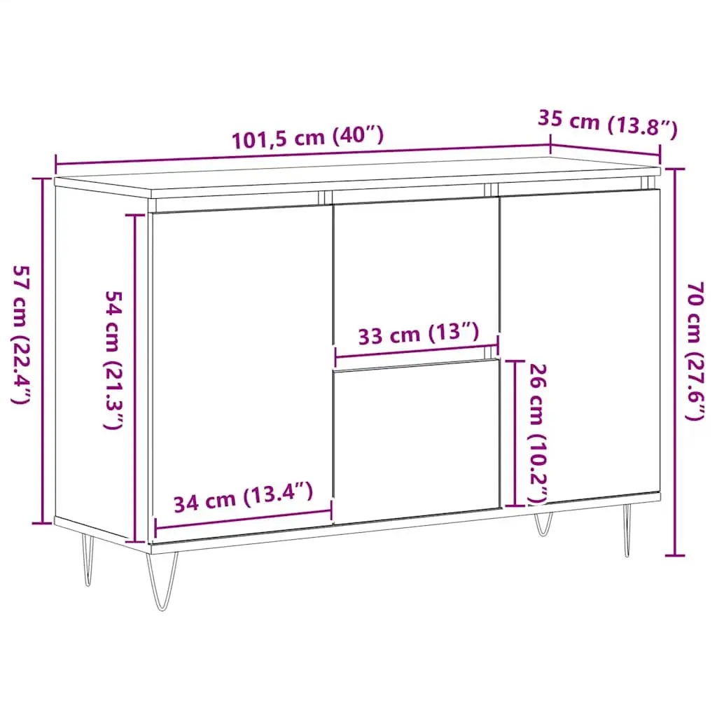 Sideboard White 101.5x35x70 cm Storage Cabinet Buffet Engineered Wood