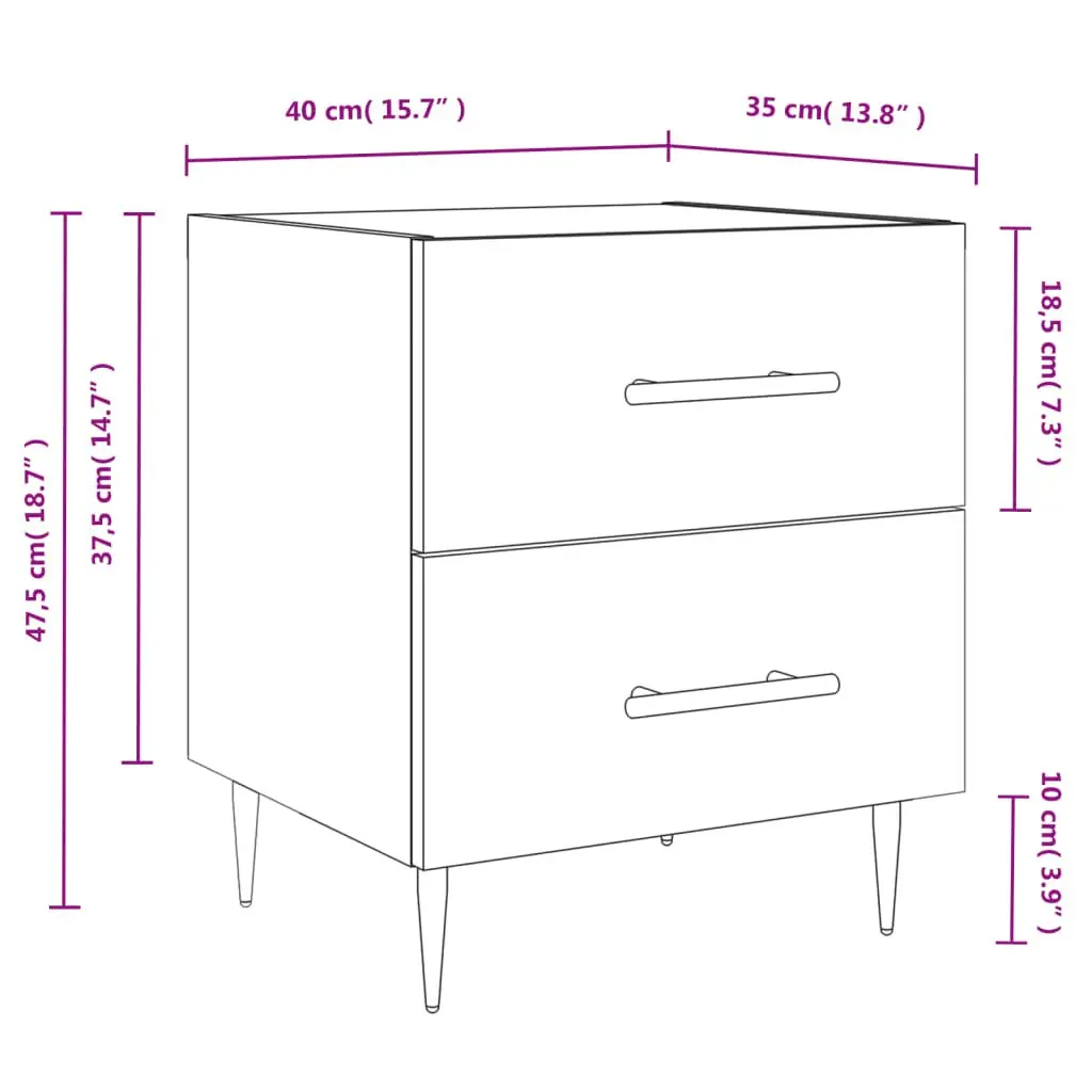 Bedside Cabinet White Engineered Wood Nightstand Storage Table with Drawers
