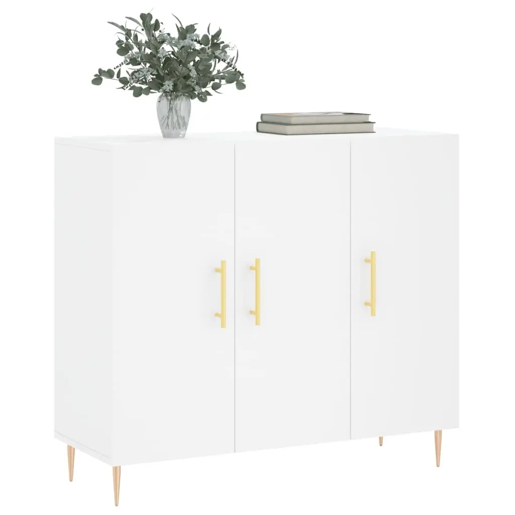 Sideboard Storage Cabinet White Engineered Wood 90x34x80 cm with Metal Legs for Living Room