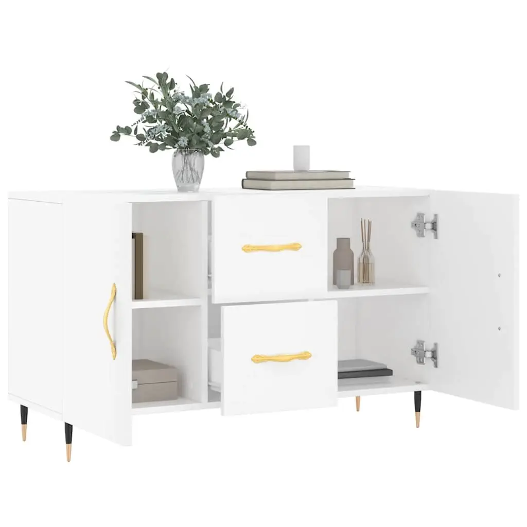 Storage Cabinet Sideboard Engineered Wood White 100x36x60cm with Metal Legs for Living Room Essentials