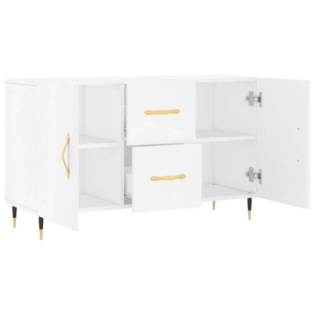 Storage Cabinet Sideboard Engineered Wood White 100x36x60cm with Metal Legs for Living Room Essentials