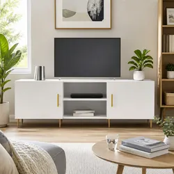 Compact White TV Cabinet Media Unit 150x30x50cm