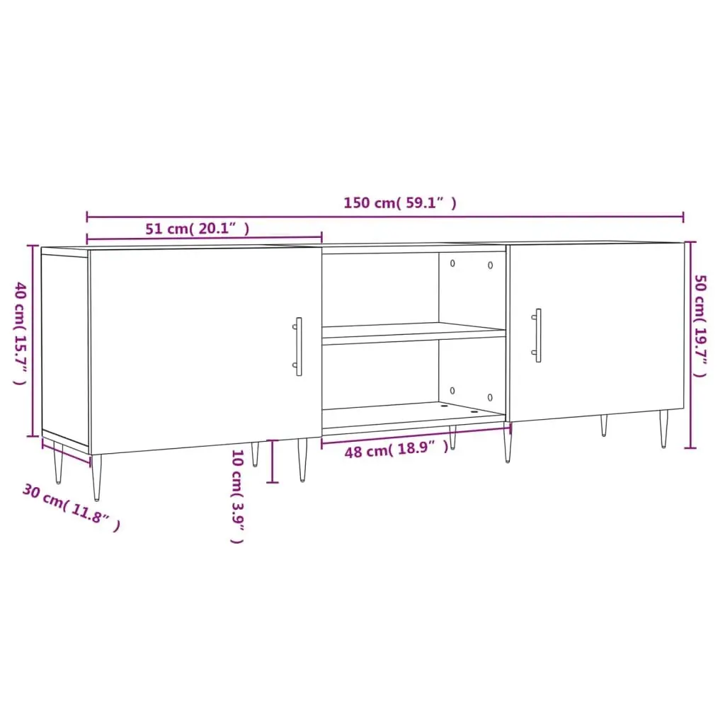 White TV Cabinet Media Unit 150x30x50cm