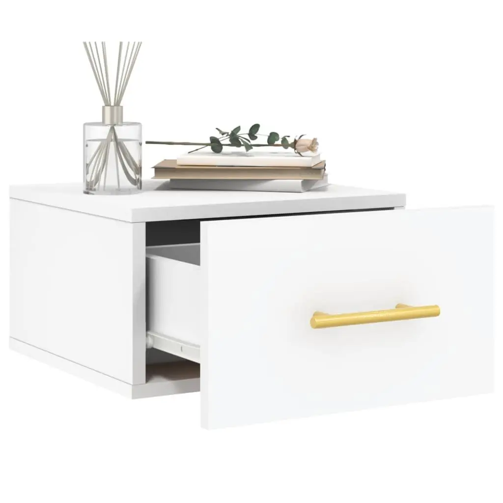 Wall-mounted Bedside Cabinet White Floating Storage Nightstand Shelf Organizer