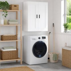 Wall Mounted Cabinet White Storage Organiser 3 Compartments 2 Doors Floating