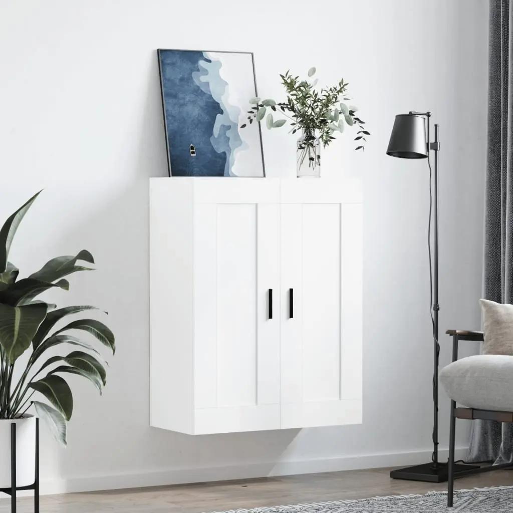Wall Mounted Cabinet White Storage Organiser 3 Compartments 2 Doors Floating