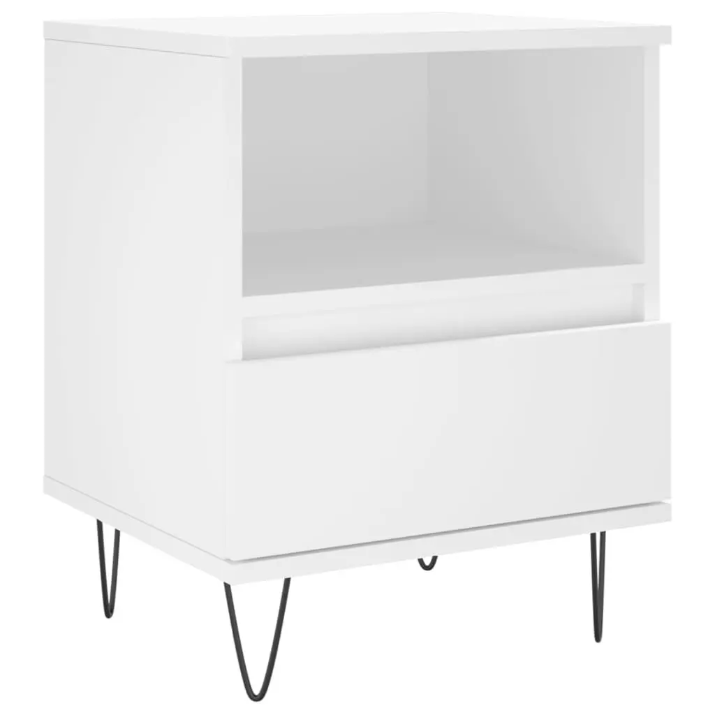 Engineered Wood Nightstand White 40x35x50cm Modern Bedside Cabinet with Drawer and Compartment for Organizing Personal Items