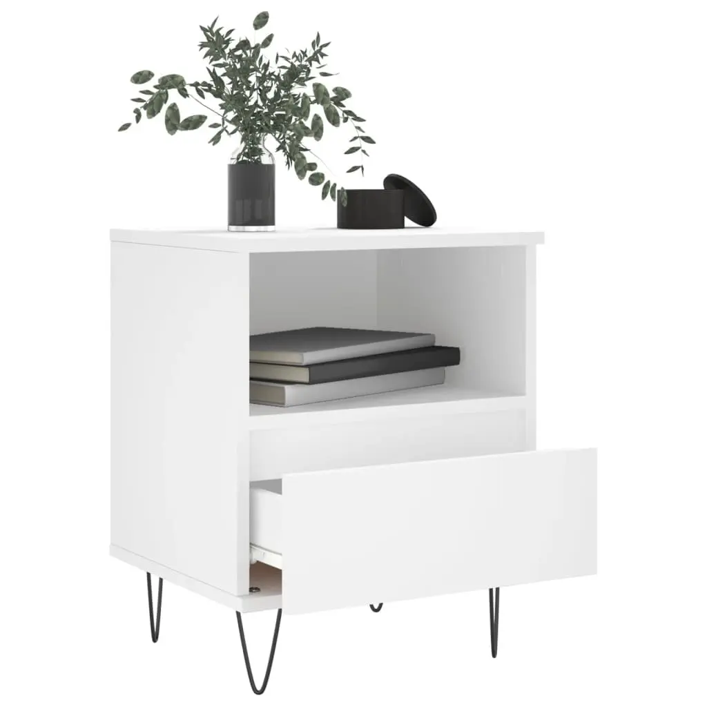 Engineered Wood Nightstand White 40x35x50cm Modern Bedside Cabinet with Drawer and Compartment for Organizing Personal Items