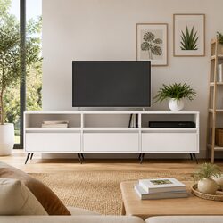 TV Cabinet White 150x30x44.5 cm Engineered Wood Storage Unit with 6 Compartments
