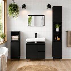 Compact Black Bathroom Cabinet 30x30x190 cm for Smart Storage