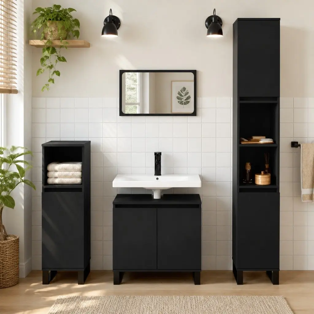 Black Bathroom Vanity Cabinet with Storage Options