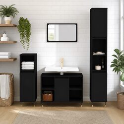 Bathroom Cabinet Black 30x30x100 cm Storage Furniture with Compartments and