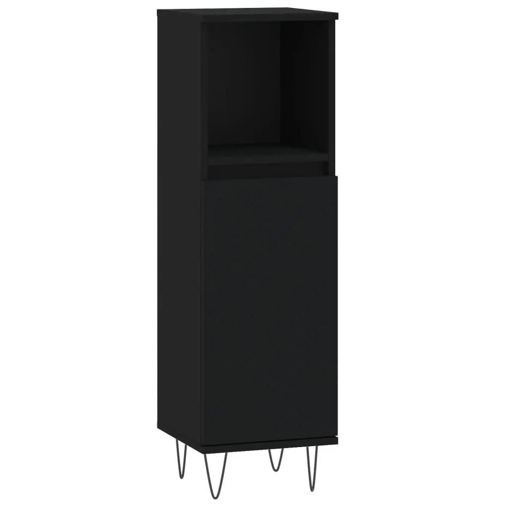 Bathroom Cabinet Black 30x30x100 cm Storage Cabinet with Door and Open Shelf