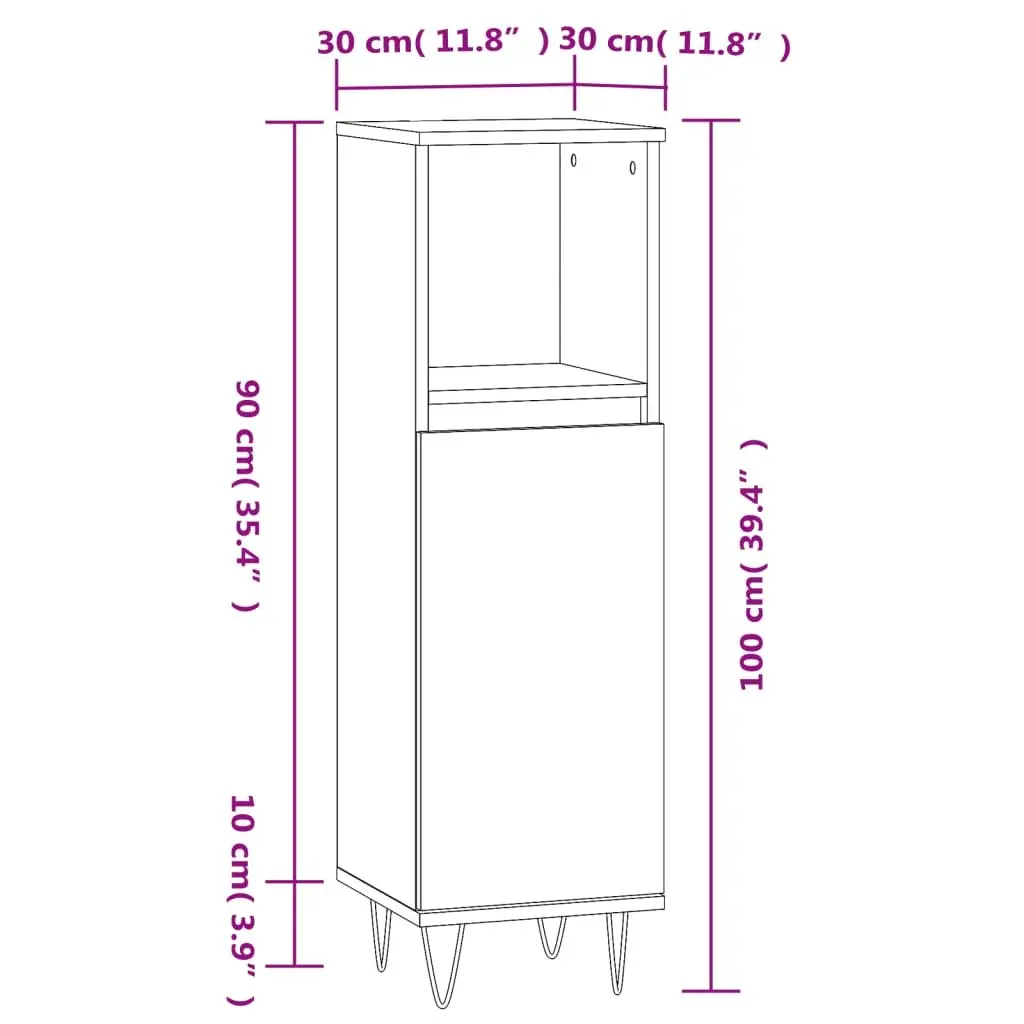 Bathroom Cabinet Black 30x30x100 cm Storage Cabinet with Door and Open Shelf