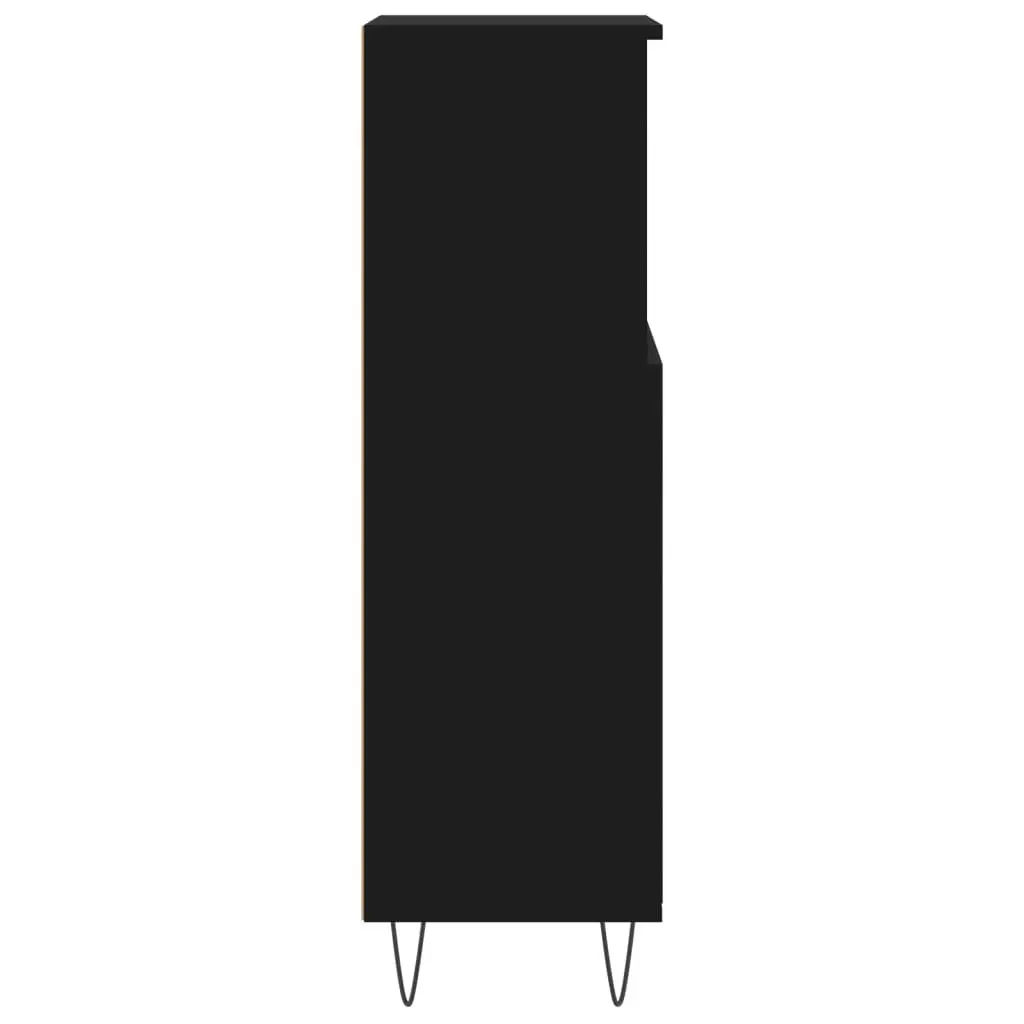 Bathroom Cabinet Black 30x30x100 cm Storage Cabinet with Door and Open Shelf