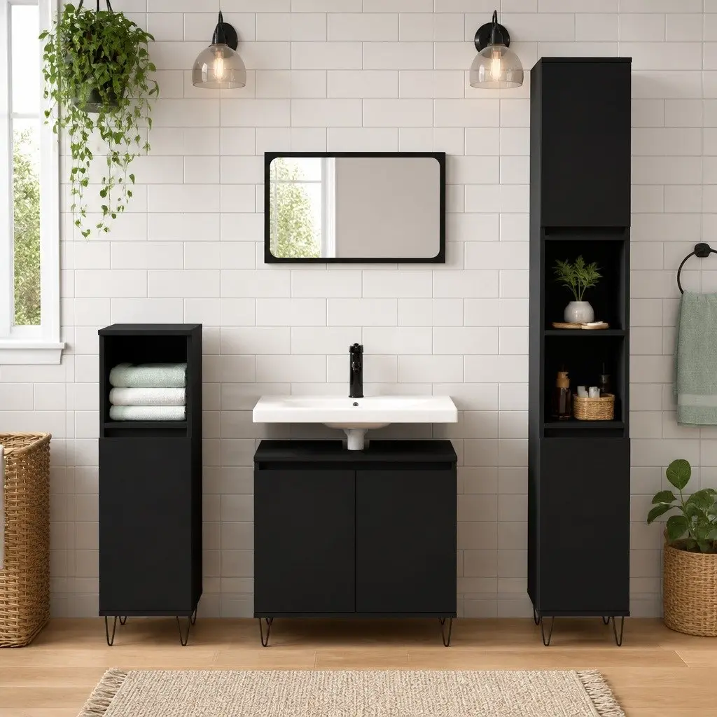 Bathroom Cabinet Black 58x33x60 cm Engineered Wood 2 Door