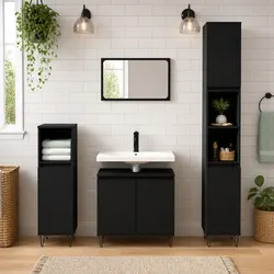 Compact Black Bathroom Cabinet with Doors