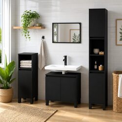 Compact Black Bathroom Cabinet 58x33x60 cm with Ample Storage