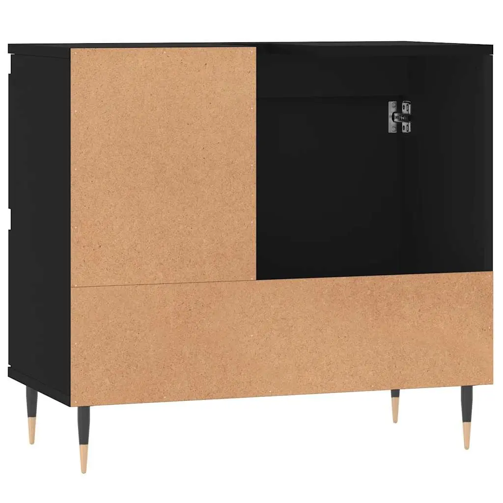Bathroom Cabinet Black Engineered Wood Storage Unit with Drawers and Door