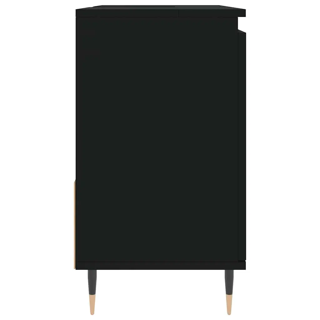 Bathroom Cabinet Black Engineered Wood Storage Unit with Drawers and Door